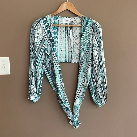 NWT ZHU Ulma Wrap Top Wide Leg‎ Pants Set Blue XS - Picture 5 of 8